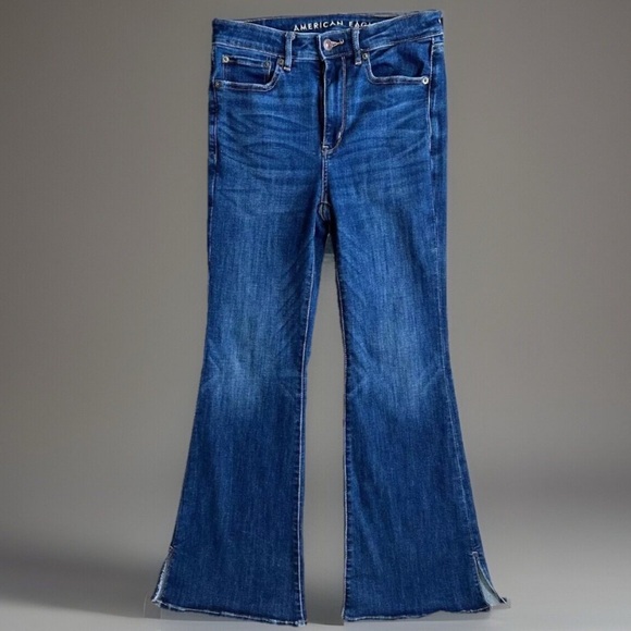 American Eagle Super Hi-Rise Flare High Rise Jeans Size 6 x 30 Blue Stretch - Picture 4 of 8